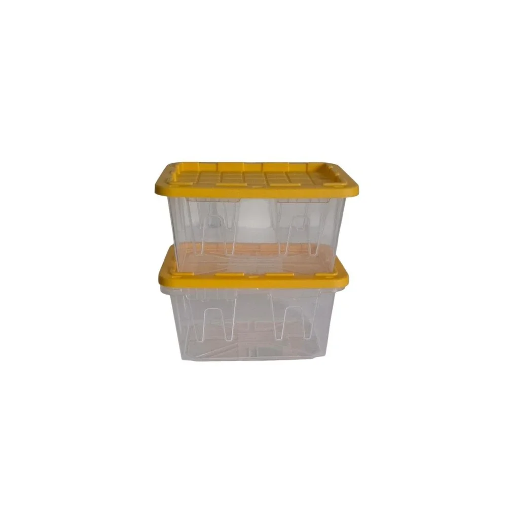 2x Lowe's Teeny Tiny Tote Mini Plastic Storage Totes With Lid.. Clear & Yellow